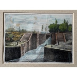 Schleusen des Kaiserkanals von Aragon - Antike Lithographie