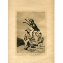 Aguafuerte de Goya.Aguarda que te unten. Lámina 67 de la serie de grabados Los Caprichos, edición de 1937.