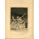 Aguafuerte de Goya. Si amanece, nos Vamos. Lámina 71 de la serie de grabados Los Caprichos, edición de 1937.