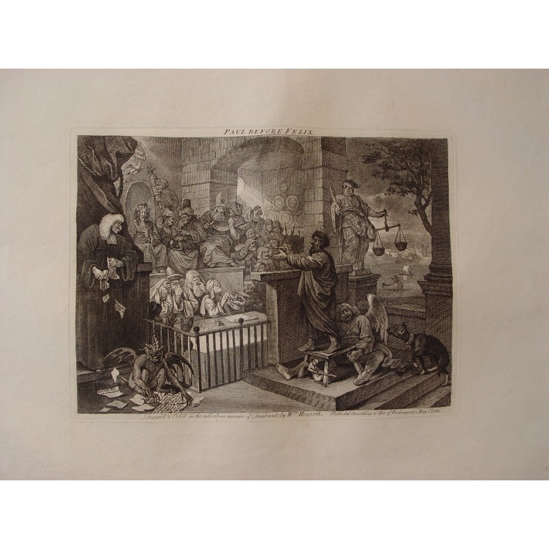 Paulus vor Felix, Tafel I (Der Burlesque-Druck). William Hogarth. Heath-Ausgabe 1822