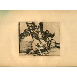 Aguafuerte de Goya.'¡Duro es el paso!'. Lámina 14 de la serie de grabados Disasters of War, edición de 1937.