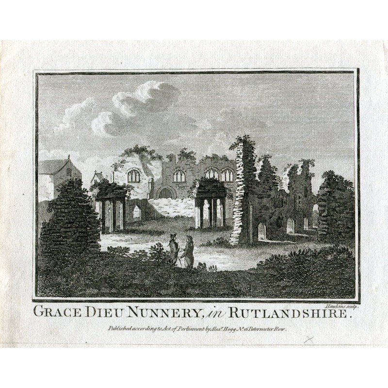 Engraving Grace Dieu Nunnery in Rutlandshire by Hawkins