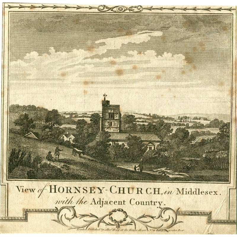1784 St Mary’s Church and Tower in Middlesex - Antique engraving