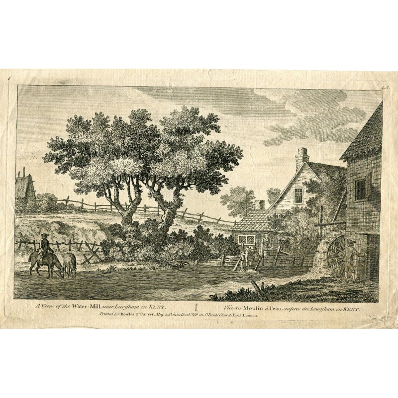 Veduta del mulino ad acqua vicino a Lewisham (Kent), da John Cleveley il Giovane - incisione del 1770