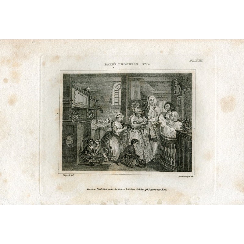 Rake's Progress grabado por Thomas Cook sobre obra de William Hogarth