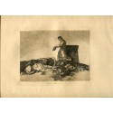 Goya etching. Cruel tale of woe! ('Cruel lastima!'). Plate 48 from Disasters of War etching series, 1937 edition.