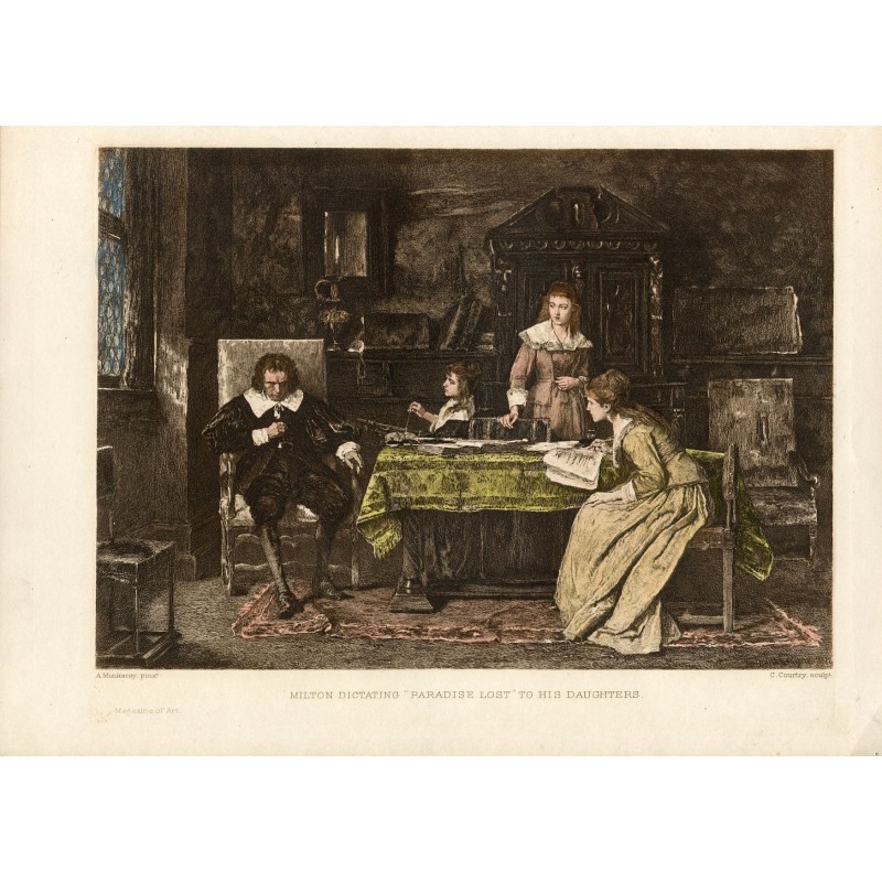 Milton dictating 'paradise lost' to his daugthers, after M. Munkácsy