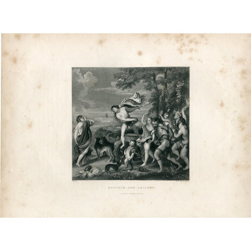 Bacchus and Ariadne, after Titian. 1836 line engraving.
