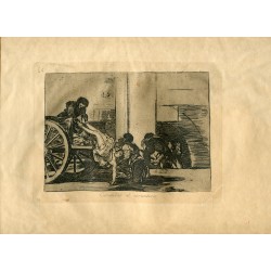 Aguafuerte de Goya. Carretas al cementerio. Lámina 64 de la serie de grabados Disasters of War edición 1937.