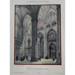 Intérieur de la cathédrale de Tolède - Lithographie antique