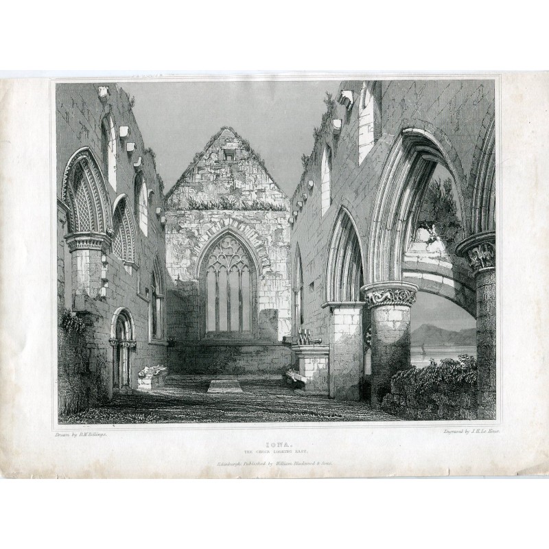 Iona, der Chor, Blick nach Osten. Lithographie von JH le Keux. Gezeichnet von RW Billings.
