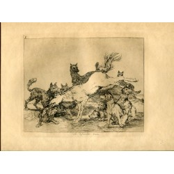 Goya etching. He defends himself well ('Se defiende bien'). Plate 78 from Disasters of War etching series, 1937 edition.
