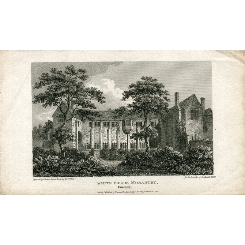 Kloster der Weißen Brüder, Coventry, gestochen von J. Storer im Jahr 1810