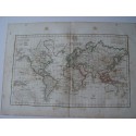 Antique map of the world. Mappe-Monde. De Vaugondy, Delamarche, 1804