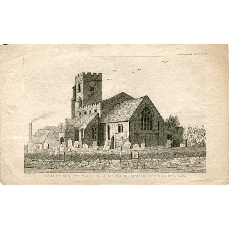 Gravure de l'église de Hampton in Arden, Warwickshire, dessinée par G. Yates en 1824