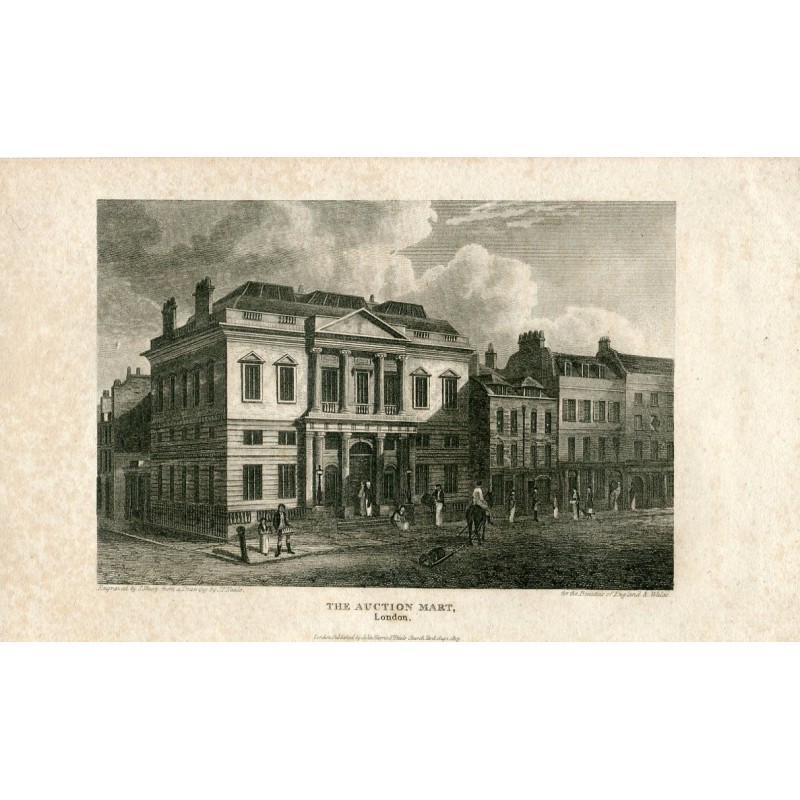 The Auction Mart London engraved in 1815 by J. Shury from a drawing by J.P. Neale