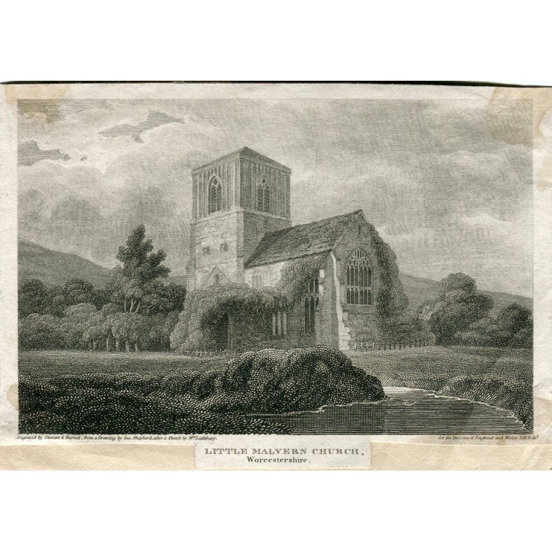 Église de Little Malvern gravée par Stewart & Burnett d'après un dessin de Mme Lathbury