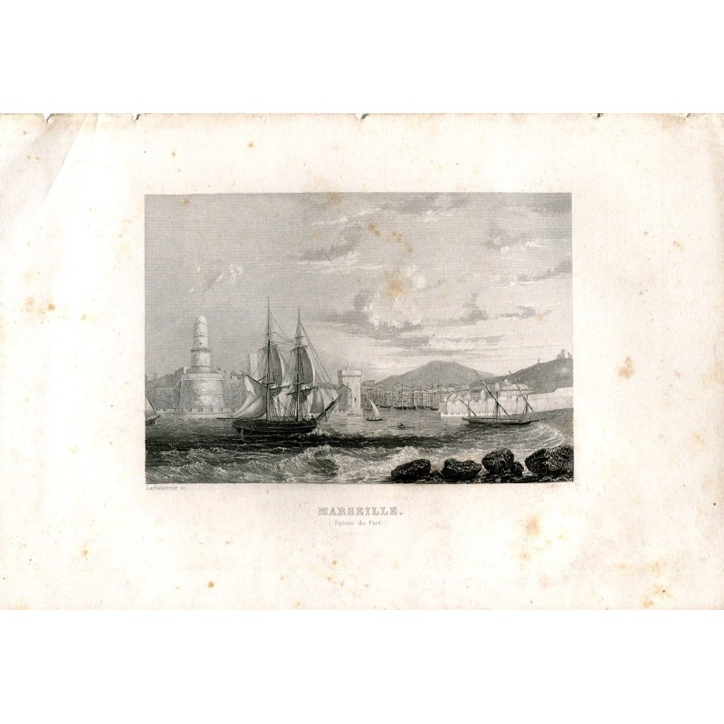 Marseille, Entree du Port, engraved by Larbalestiere in 1850