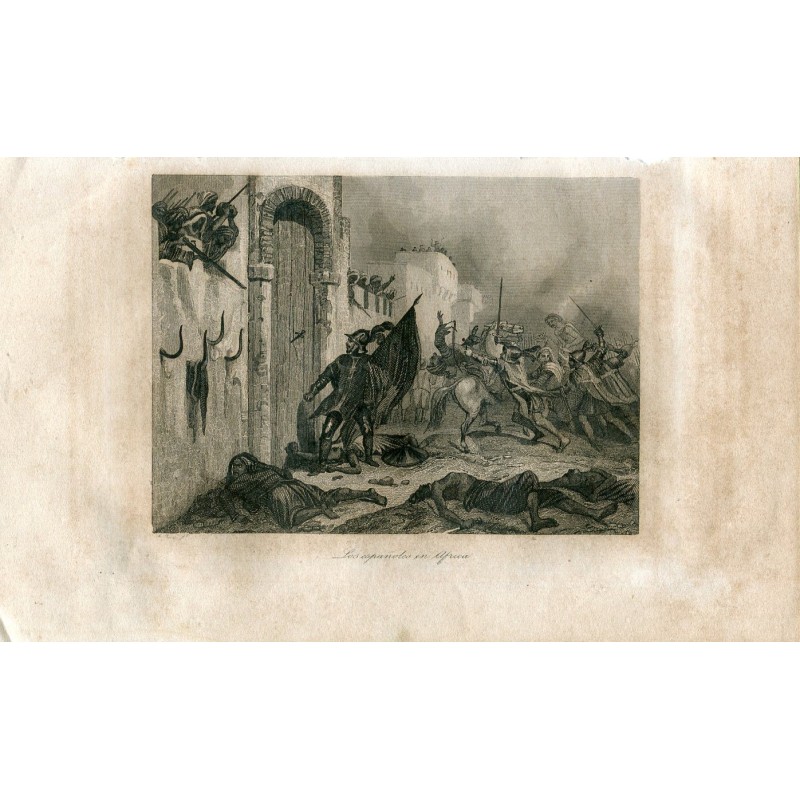 The Spanish in Africa. Woodcut by A. Roca, 1861