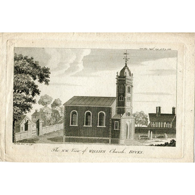 Die Nordwestansicht von Willien Church Bucks, gestochen von WP im Jahr 1792