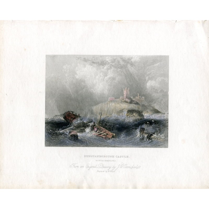 Dunstanborough Castle Northumberland, gestochen von W. Floyd im Jahr 1834