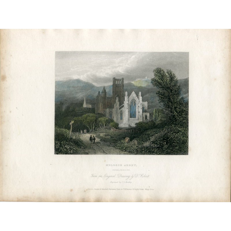 Melrose Abbey Roxburgshire incisa da JC Bentley da un originale di David Roberts
