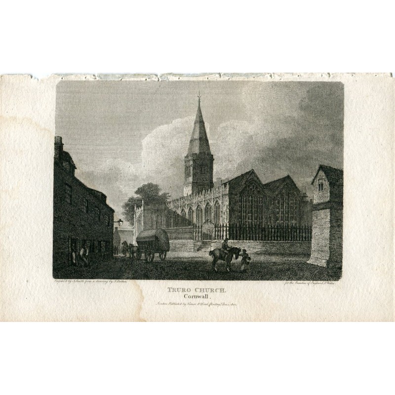 Chiesa di Truro, Cornovaglia, incisa da J. Smith nel 1802. Disegnata da J. Britton