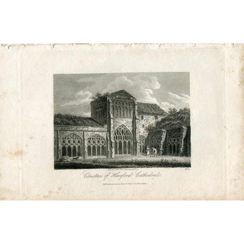 Incisione del chiostro della cattedrale di Hereford pubblicata nel 1815,