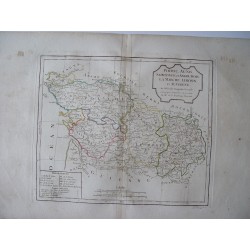 Mapa antiguo de las regiones de shoutern de Francia. Roberto de Vaugondy (1794)