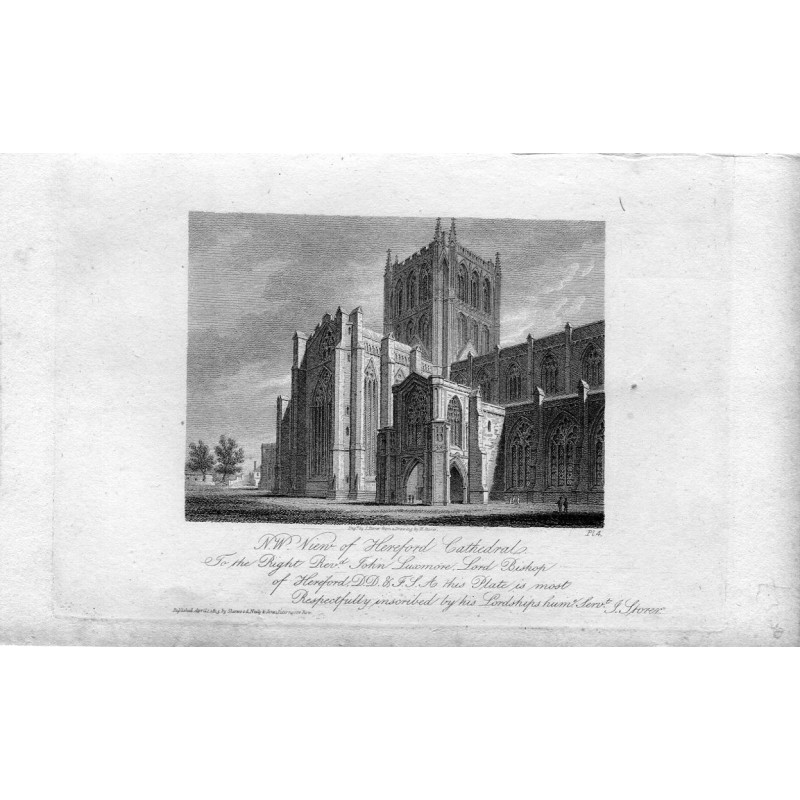 Stich der NW New Hereford Cathedral, veröffentlicht 1815