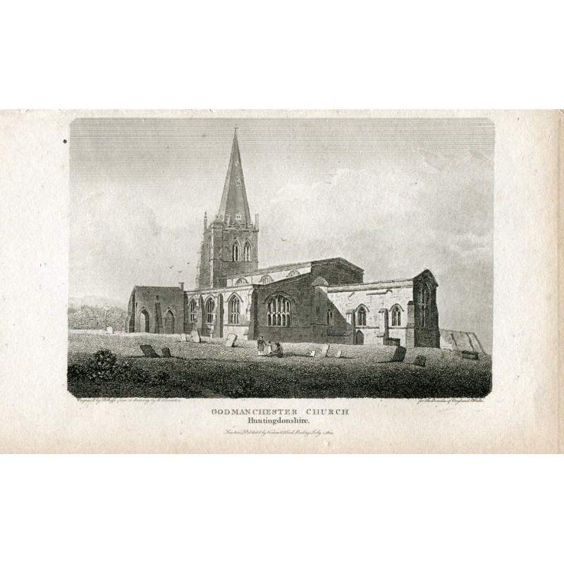 Chiesa di Godmanchester nell'Huntingdonshire, incisa nel 1804 da R. Roffe. Disegnata da RJ Carraden.