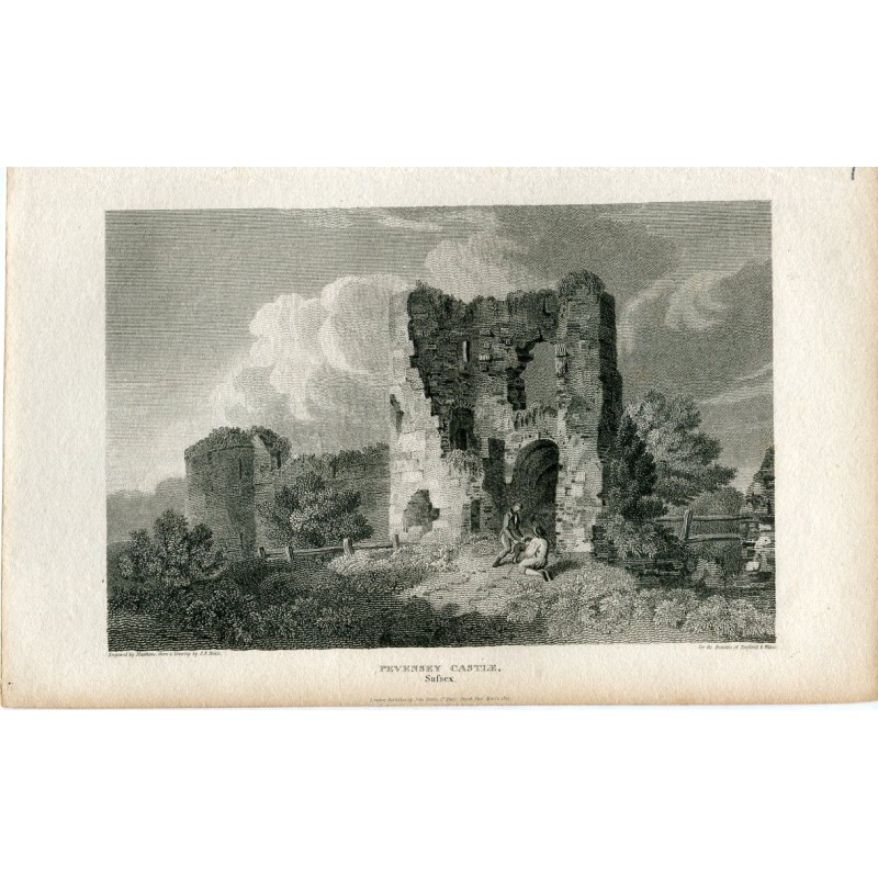 Pevensey Castle, Sussex, gestochen von Matthews (1812–1828) nach einer Zeichnung von JP Neale
