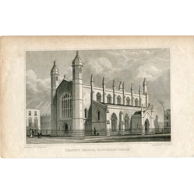 Église de la Trinité, Cloudesley Square, gravée par J.F. Havel. Dessiné par Thomas H. Shepherd.