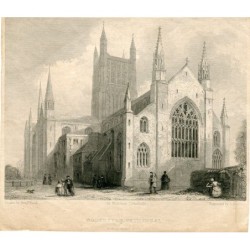 Cattedrale di Worcester incisa nel 1838 da Winkles da un disegno di Benjamin Baud