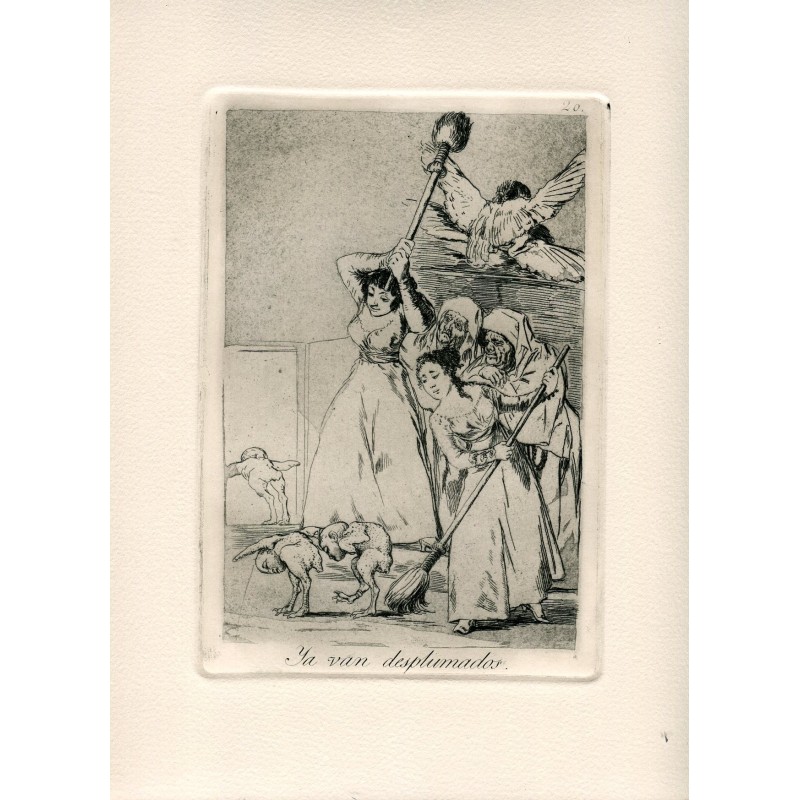 Goya etching. The Caprices. Plate 20, 'There they go plucked'. 1970 edition.