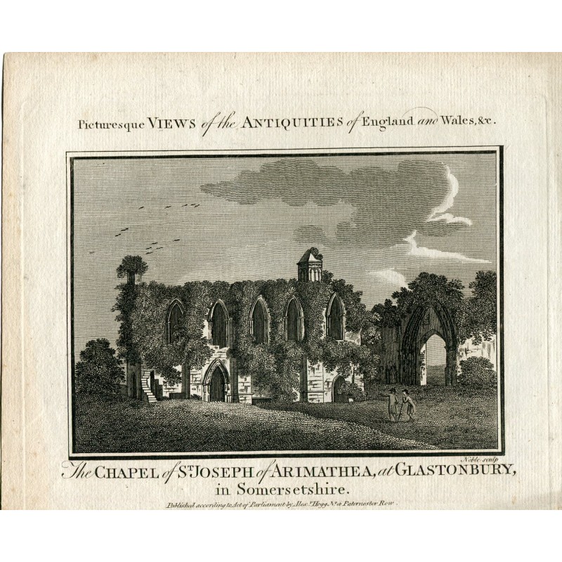 Die Kapelle des Heiligen Josef von Arimathäa in Glastonbury, 1786 von Noble graviert.