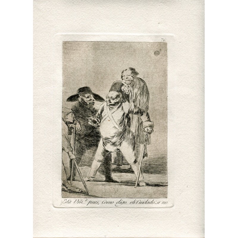 Gravure de Goya. « Es-tu… eh bien, comme je di...'. Planche 76 de la série de gravures Les Caprices, 10e édition.