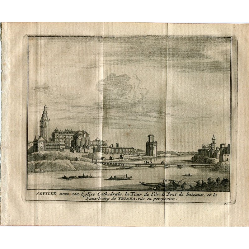 Seville with its Cathedral, the Torre del Oro, the Bridge of Ships, and Triana. Van der Aa, 1715