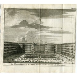Place principale (Plaza Mayor) de Madrid - Gravure ancienne sur acier antique - Pieter Van der Aa (Alvarez de Colmenar), 1707