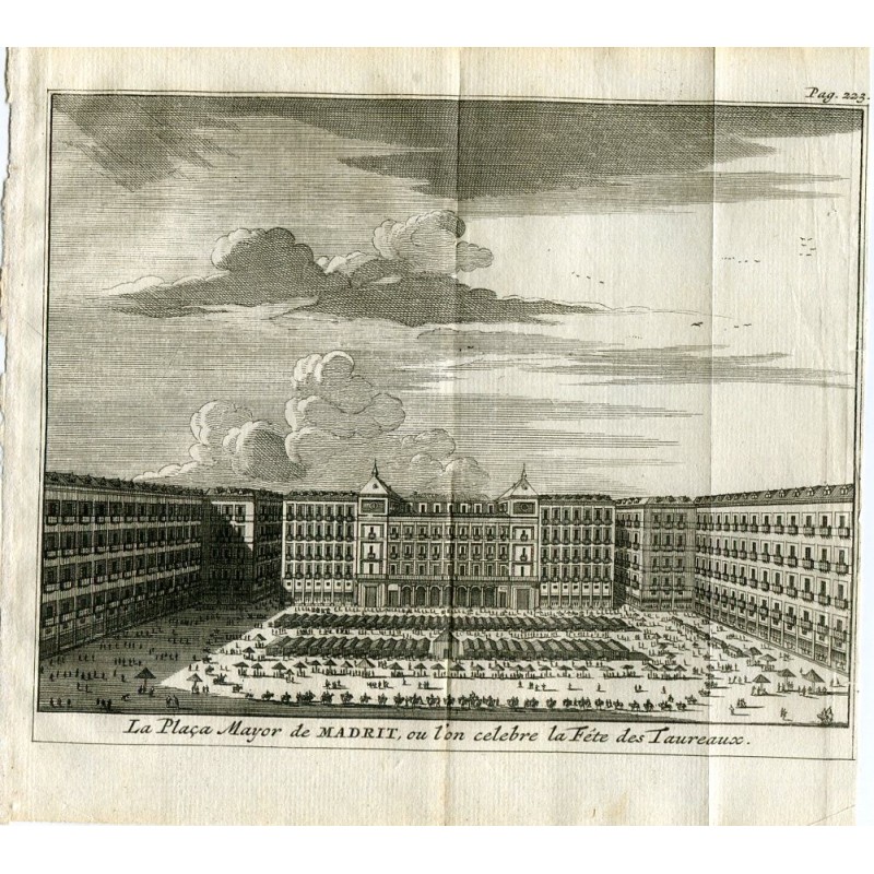 Place principale (Plaza Mayor) de Madrid - Gravure ancienne sur acier antique - Pieter Van der Aa (Alvarez de Colmenar), 1707