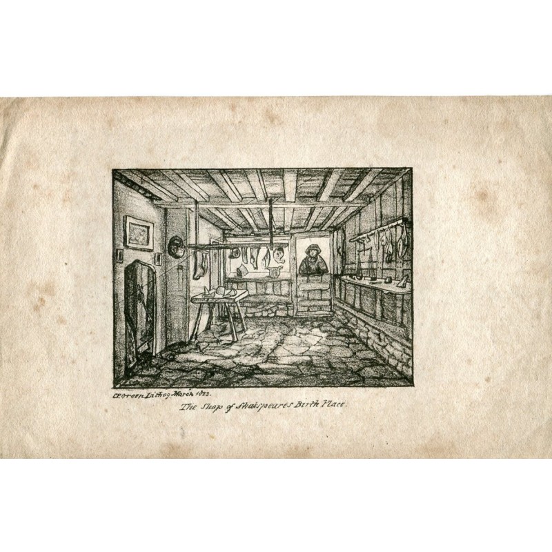 Der Laden von Shakespeares Geburtshaus, Lithographie CF Green 1823