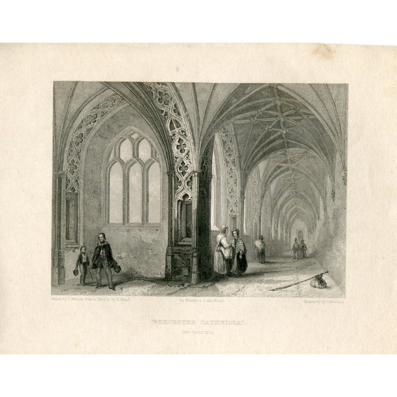 Worcester Cathedral (Kreuzgang), gestochen von B. Winkles. Gezeichnet von C. Warren