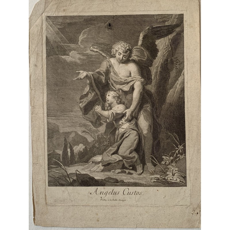 Schutzengel (Angelus Custos) - Druck aus dem 18. Jahrhundert