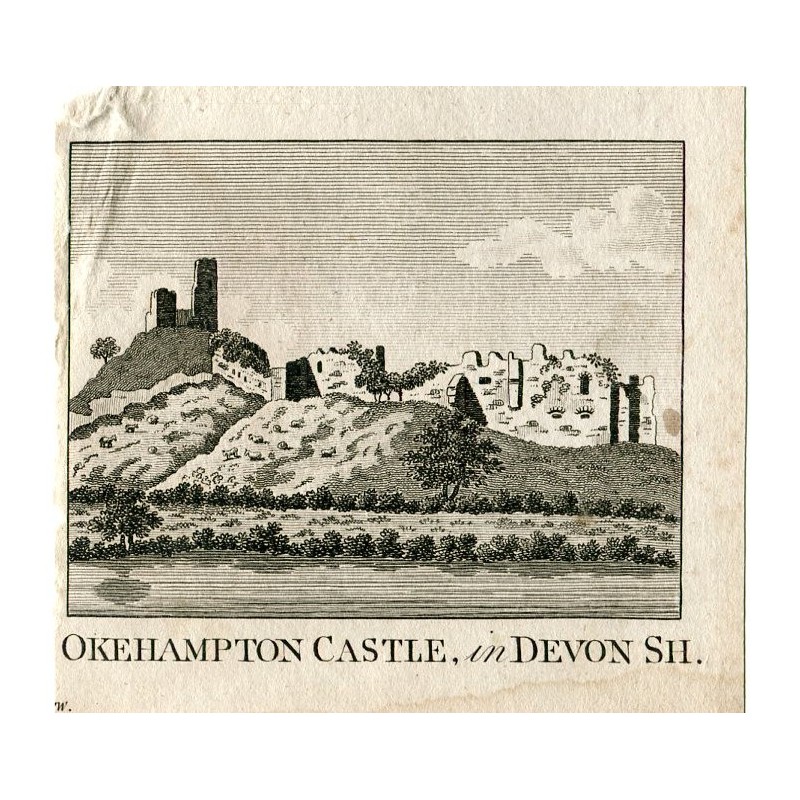 Okehampton Castle in Devonshire, Stich aus dem 18. Jahrhundert