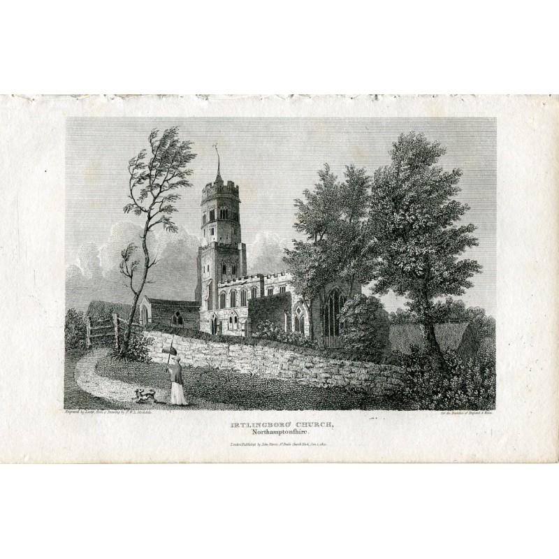 Irtlingboro Church in Northamptonshire engraved by Lester from a drawing by F.W.L.Stockdale