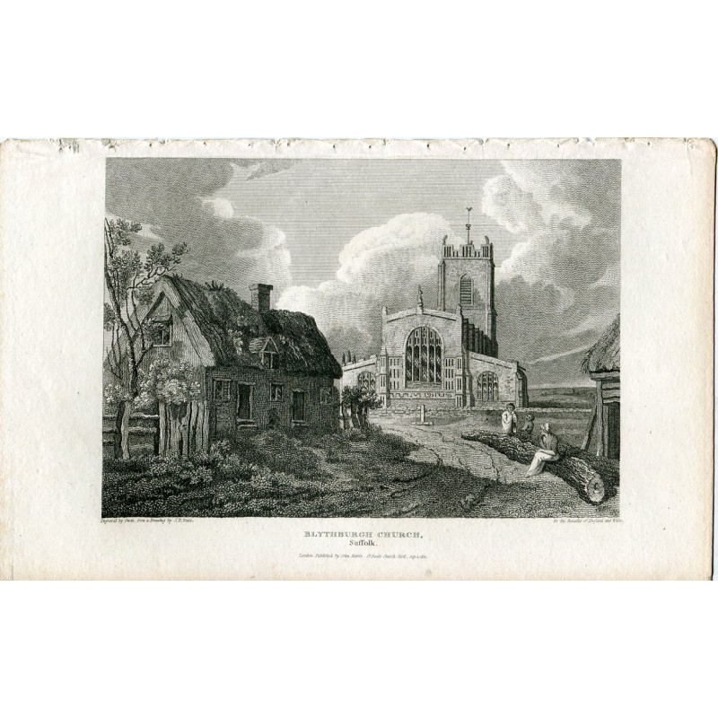 Chiesa di Blythburgh nel Suffolk, incisa nel 1813 da Owen da un disegno di JP Neale