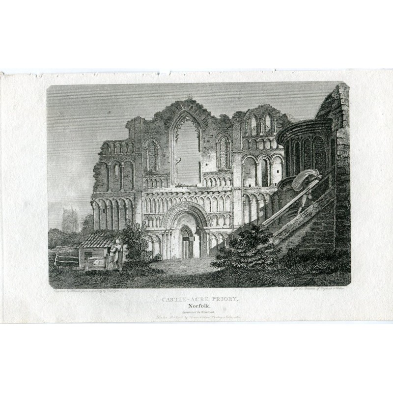 Castle Acre Priory, 1812 von J. Smith nach einer Zeichnung von E. Dayes gestochen