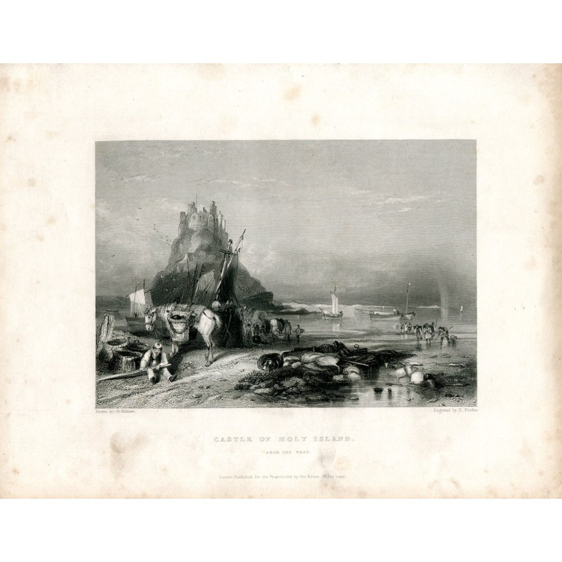 Schloss Holy Island, gestochen von E. Finden nach einer Zeichnung von G. Balmer