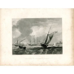 Ingresso al porto di Portsmouth, inciso da E. Finde da un disegno di FW Cooke