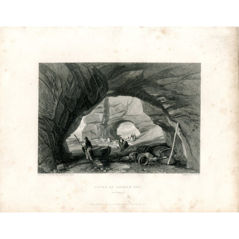 Grotte di Ladram Bay incise da W. Finden da un disegno di JD Harding